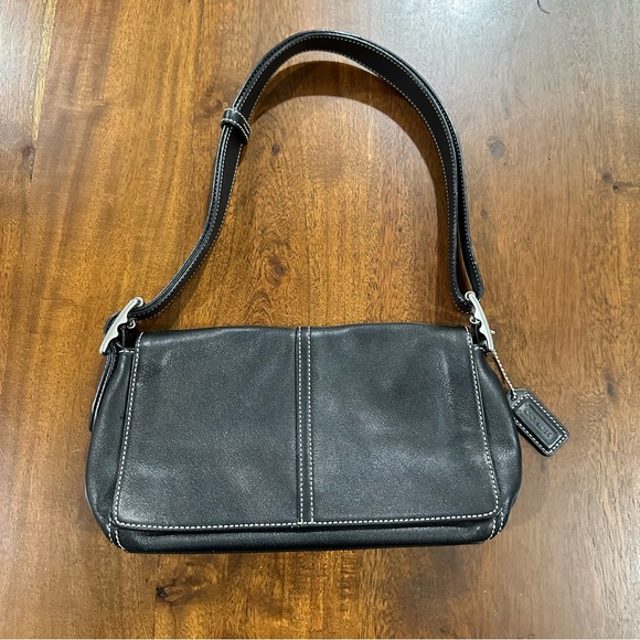 Coach Classic Demi Flap Black Leather 9848 Vintage Y2K Style Shoulder Bag Mini - Picture 1 of 7